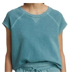 ATM Anthony Thomas Melillo Aqua Destroyed Wash French Terry Top Sz-XS